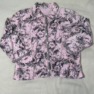 Habitat Light pink floral‎ button-up shirt with black and white details M/L